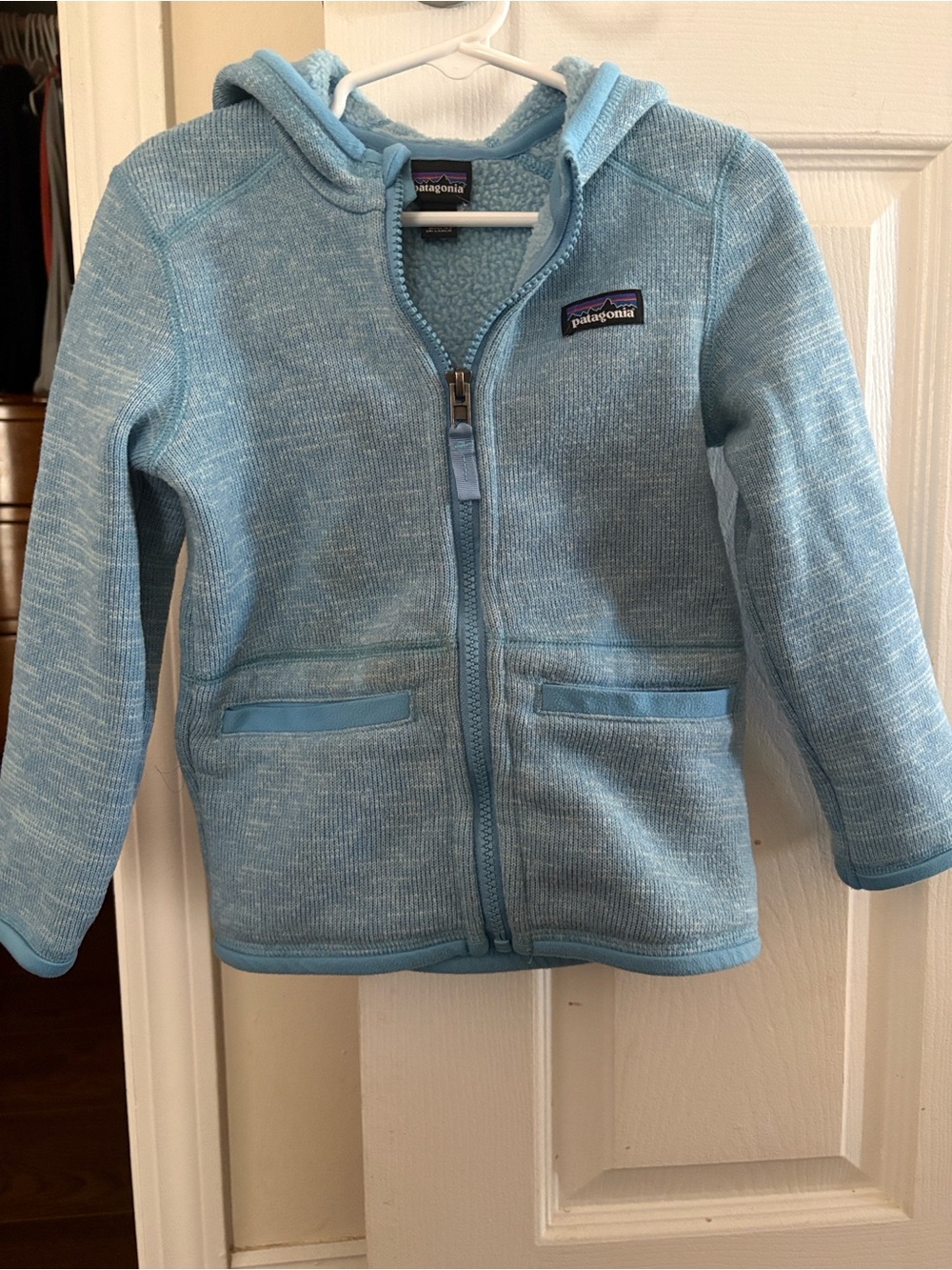 Patagonia Light Blue Kids Hooded Zip-Up Fleece Jacket